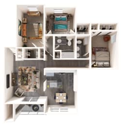 Aspire Columbia Ridge Apartments in Portland, Oregon 3 Bedroom 1.5 Bath Floor Plan