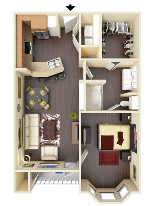 713 Square-Feet 1 Bedroom 1 Bathroom Esperanza Floor Plan Unit at Residence at Midland in Midland, TX