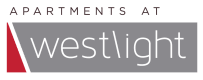 the logo for apartments with a red triangle and the words apartments at