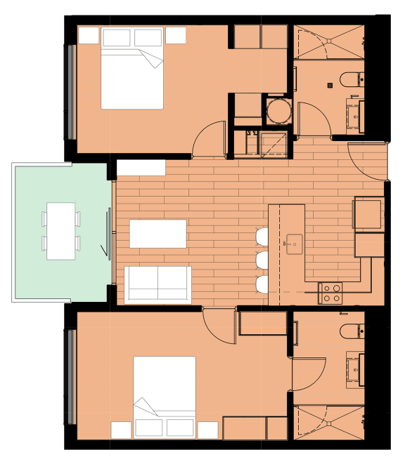 B2 - two bedroom, two bathroom floorplan