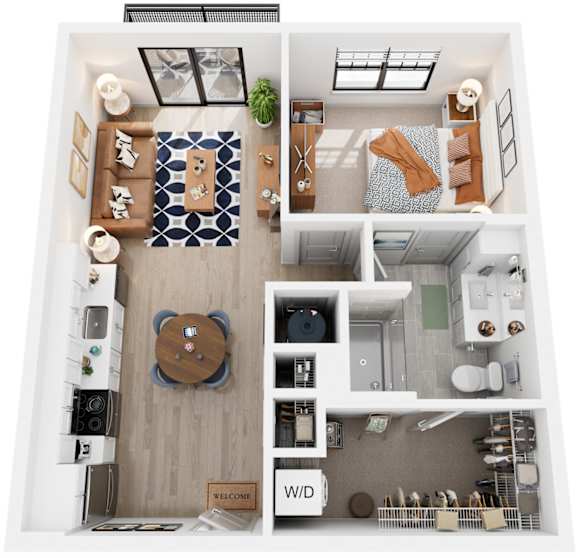 1 Bed 1 Bath Floor Plan | 721 Sq. Ft. at Tapestry West, Richmond, VA