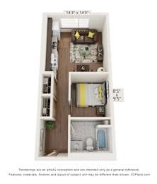  Floor Plan Open 1 Bedroom 60 Percent AMI