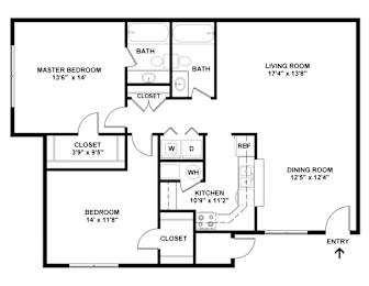 2D Floor Plan Image for 2 bed, 2 bath apartment at Jefferson Park in Liberty