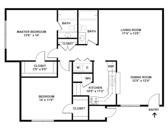 2D Floor Plan Image for 2 bed, 2 bath apartment at Jefferson Park in Liberty