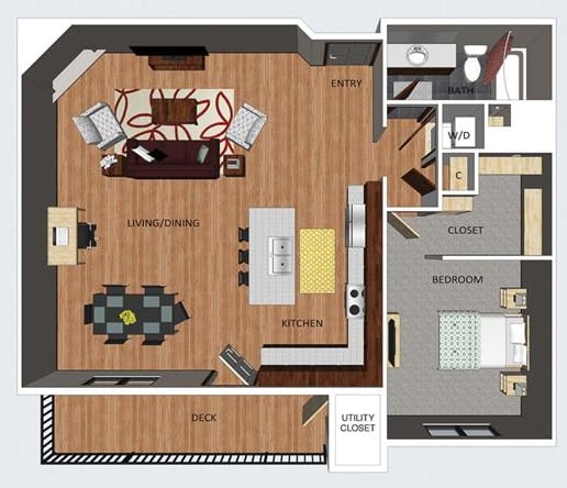 Hampstead one bedroom one bathroom floor plan at The Flats at 84