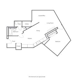 a floor plan of an apartment with a bedroom and a living room and a kitchen