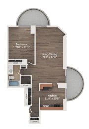 1 Bedroom, 1 Bath Floor Plan at Churchill, Minneapolis, MN, 55401