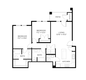 a floor plan of a home with two bedrooms and two baths