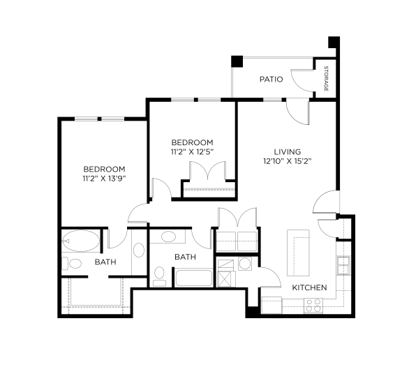 a floor plan of a home with two bedrooms and two baths