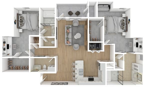 Floor Plan  2 Bed 2.5 Bath Floor Plan | 1,573 Sq. Ft. at The Azul Apartment Homes in Mississippi 38655