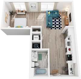 Studio 1 Bath Floor Plan | 565 Sq. Ft. at Vista Brooklynn Apartments, in Jacksonville, Florida, 32202