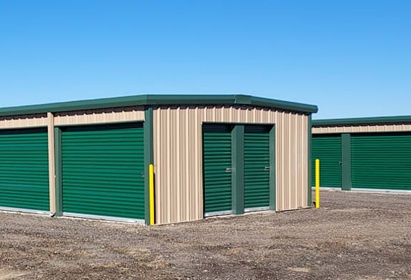 Storage facility units with closed doors