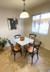 View from above of a bathroom with a shower and a lighting fixture at Bowles Apts, Azusa, 91702