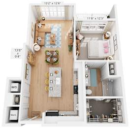 Victoria Floor Plan 1 Bed, 1 Bath 878 Sq. Ft. at The Quincy Apartments, GA