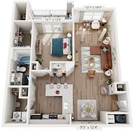 1 Bed 1 Bath Floor Plan | 1,093 Sq. Ft. at Lullwater at Big Ridge, Hixson, Tennessee