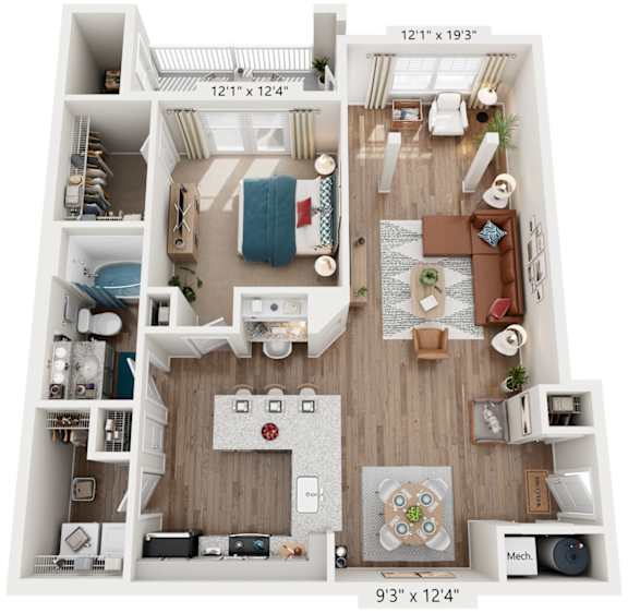 1 Bed 1 Bath Floor Plan | 1,093 Sq. Ft. at Lullwater at Big Ridge, Hixson, Tennessee