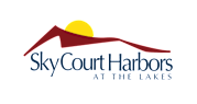 A logo with a bird silhouette and the words "Sky Court Harbors" in front of it.