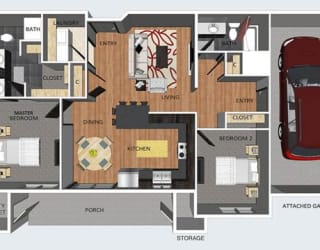 Leads I two bedroom two bathroom floor plan at The Flats at 84