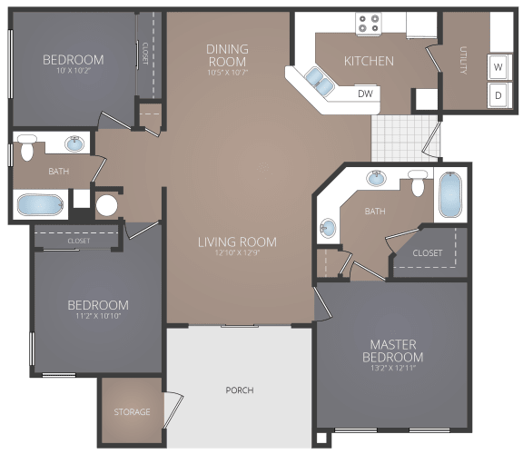 a floor plan of a three bedroom apartment