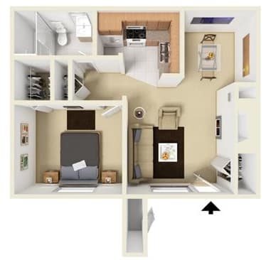 A2 - 1 bedroom 1 bath, 630 Square-Foot Floor Plan at University Gardens, Texas, 79761