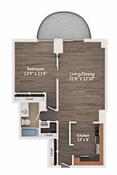 1  Bed   1  Bath   710 Sq. Ft. | Convertible 06 Floor Plan at Churchill, Minnesota, 55401
