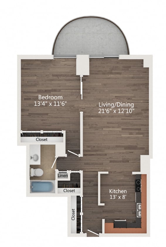 Floor Plan #6: 1 Bedroom, 1 Bathroom Conversion