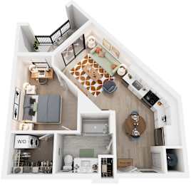1 Bed 1 Bath Floor Plan | 609 Sq. Ft. at Tapestry West, Richmond, 23230