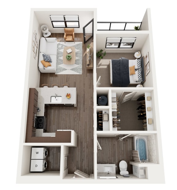 A1 floor plan showing one bedroom and one bathroom