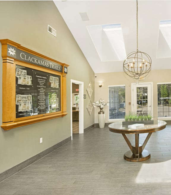 Clackamas Trails clubhouse interior foyer at Clackamas Trails Apartments, Portland, Oregon 97222