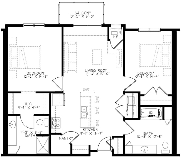 2 bedroom floorplan with accessibly features