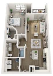 One bedroom one bathroom floor plan at Litchford 315 Apartments, Raleigh, NC, 27615