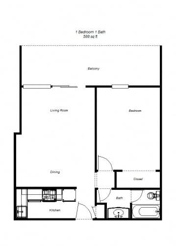 Floor Plan  1 Bedroom floor plan for Mark II Apartments