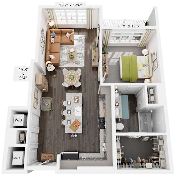 Cherokee Floor Plan 1 Bed, 1 Bath 839 Sq. Ft. at The Quincy Apartments, Georgia