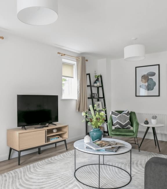 a living room with a couch and a table
