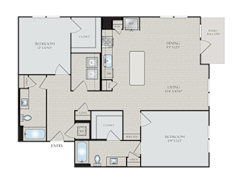 A floor plan of a house with labeled rooms such as