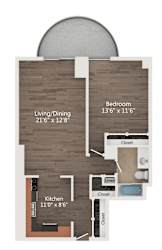 1  Bed   1  Bath   740 Sq. Ft. | 1 Bedroom 08 Floor Plan at Churchill, Minneapolis, MN