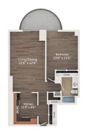 1 Bed Floor Plan at Churchill, Minneapolis, MN