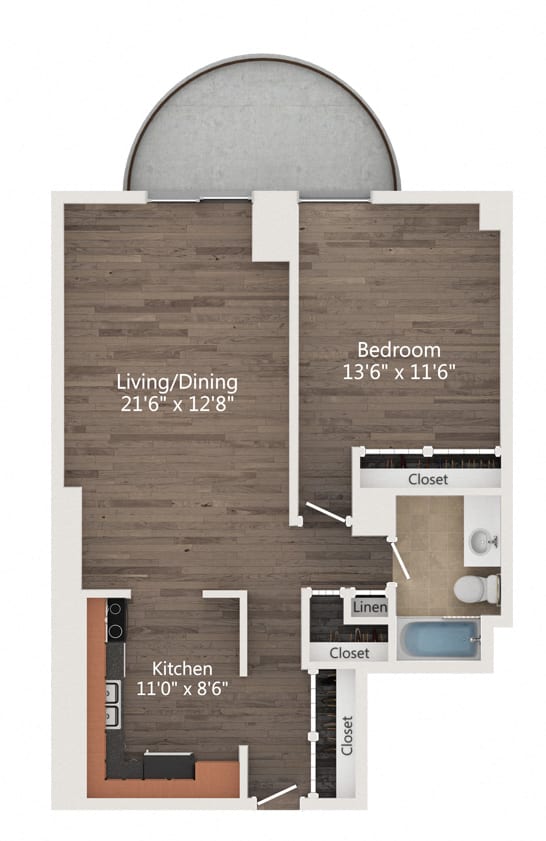Floor Plan #8: 1 Bedroom, 1 Bathroom