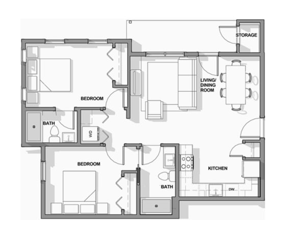 Floor Plan  2 Bed Floorplan at Saddleview Apartment Homes, Bozeman, MT, 59715
