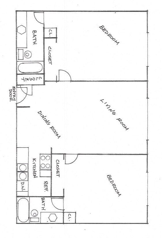 2 Bed 2 Bath Floor Plan at Canby Court, Northridge, California