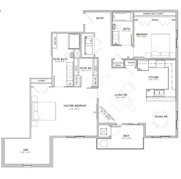 Floor Plan  Two bedroom apartment with den-Marigold floor plan for rent at WH Flats in south Lincoln NE