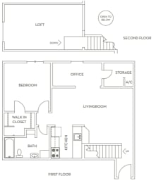 a floor plan of a house with a bedroom and a living room