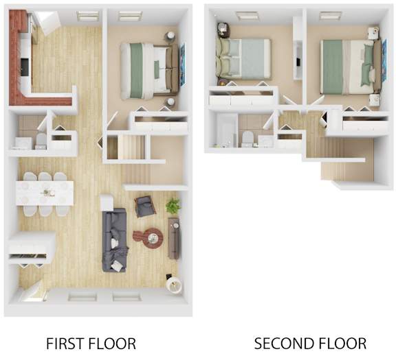 3 Bedrooms 2 Bathrooms Split  Staged Floor Plan at Brewery Square Apartments, New Haven
