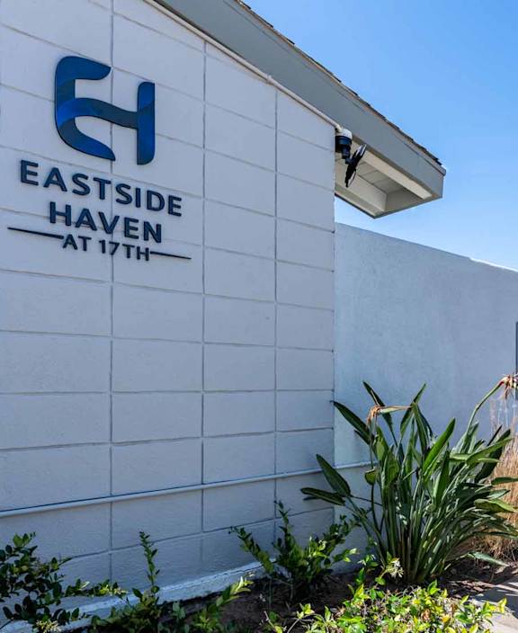 Aerial view of city at Eastside Haven at 17th Apartments, Costa Mesa