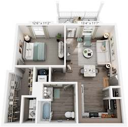 1 Bed 1 Bath Floor Plan | 725 Sq. Ft. at Village at Westland Cove Apartments, Knoxville, TN