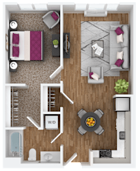 1 bedroom 1 bath floorplan at Hana Apartments, Oregon, 97006