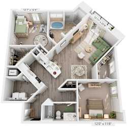 Clover Floorplan | 1,289 Sq. Ft. at Flats at West Broad Village, Glen Allen, VA