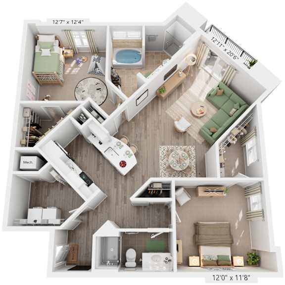 Clover Floorplan | 1,289 Sq. Ft. at Flats at West Broad Village, Glen Allen, VA