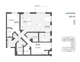 2 bedroom floor plan at The Hill Apartments in st paul mn