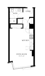 A floor plan for a 520 square foot studio apartment.